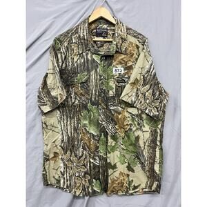 Rattlers Brand Men’s Button Down Camo Short Sleeve Shirt Real Tree Pattern Xl?